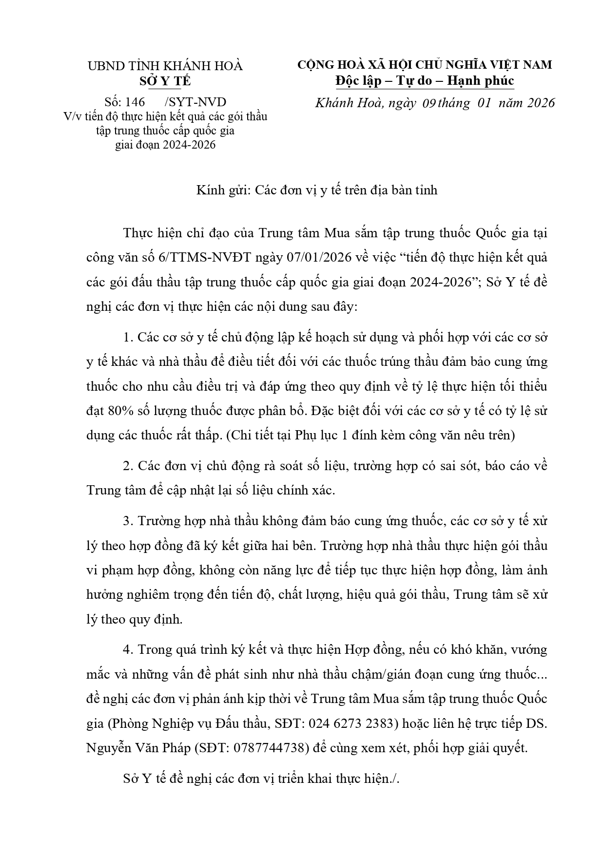 V/v tiến độ thực hiện kết quả các gói thầu tập trung thuốc cấp quốc gia giai đoạn 2024-2026